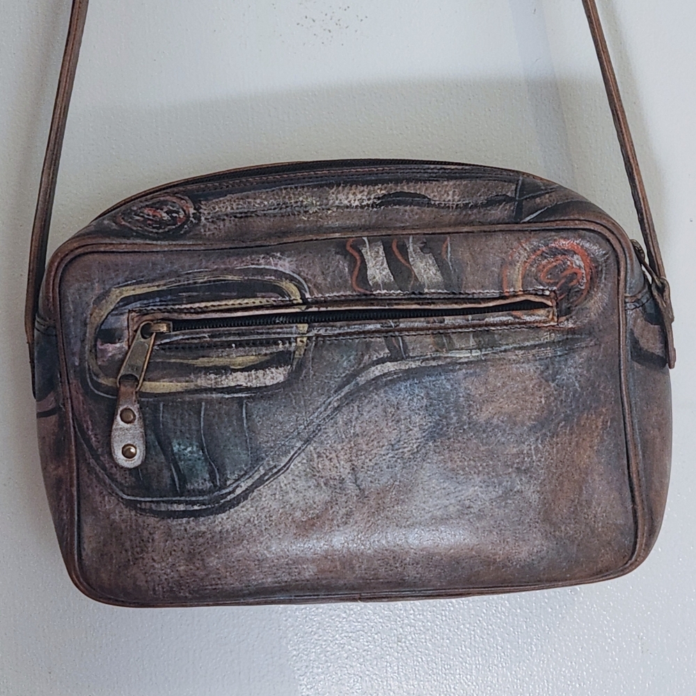 Elegant Bluish-Gray and Tan Crossbody Bag